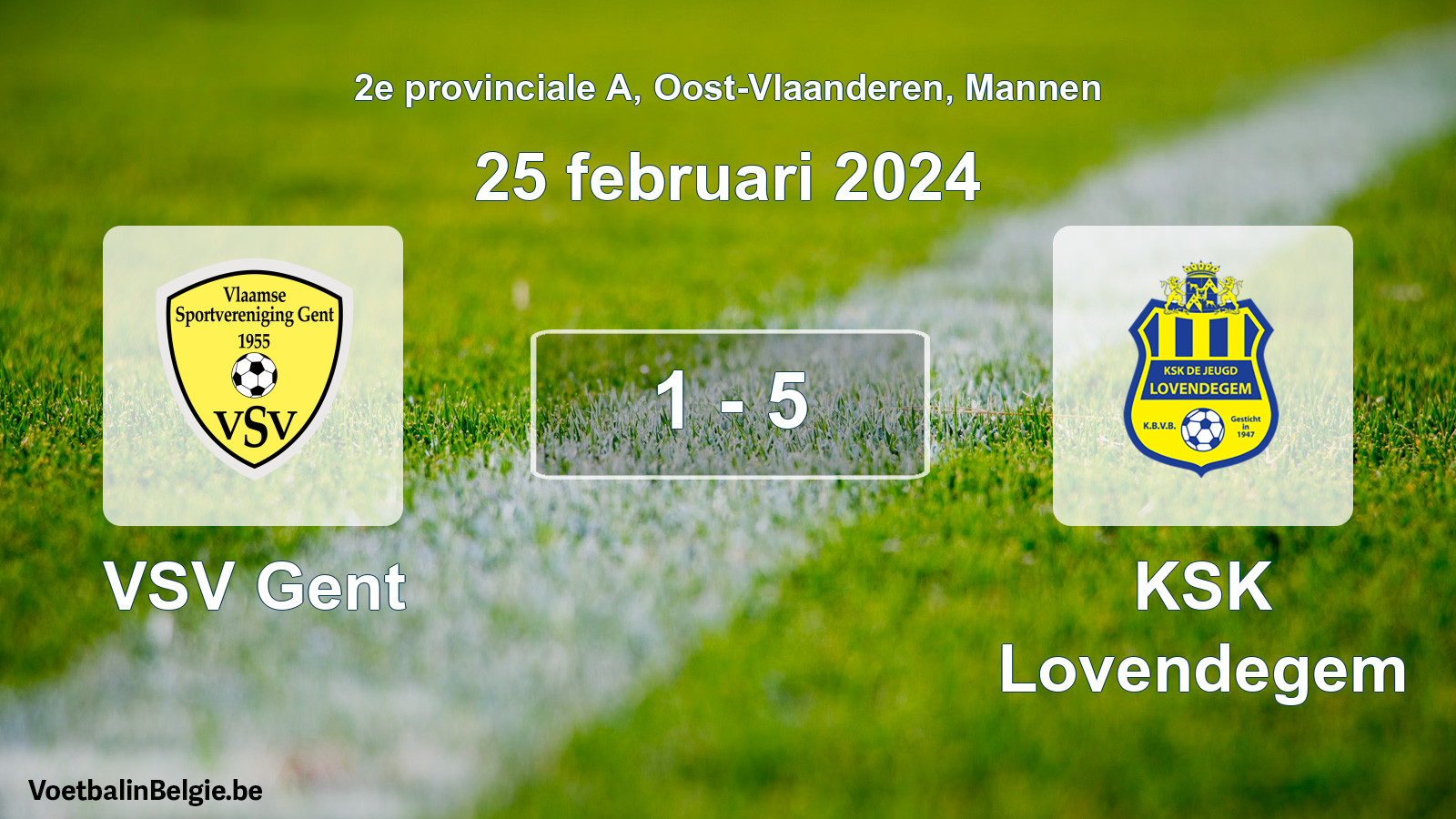 Gespeelde wedstrijd mannenvoetbal: VSV Gent - KSK Lovendegem 1 - 5 (25 februari 2024)