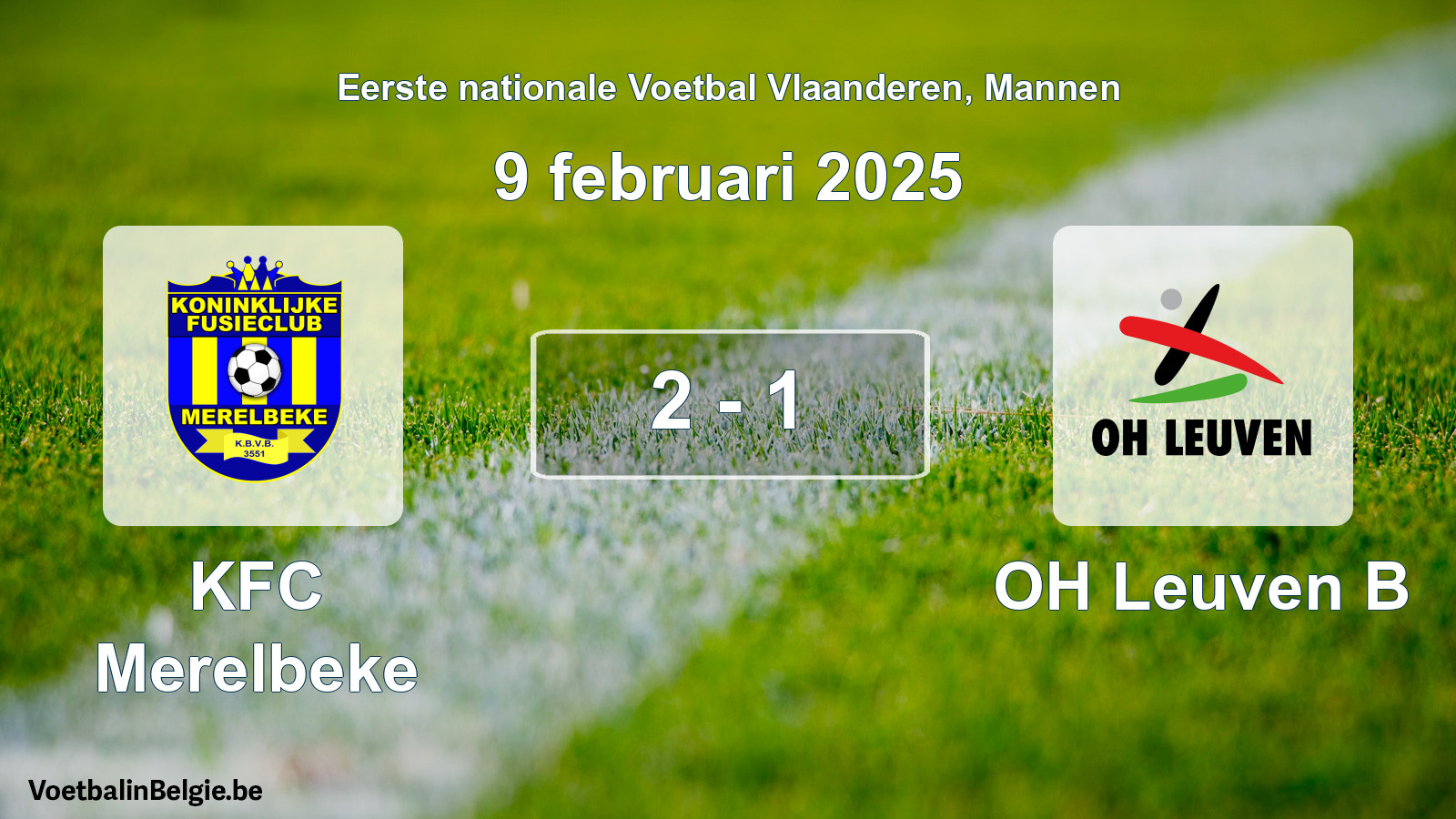 Gespeelde wedstrijd mannenvoetbal: KFC Merelbeke - OH Leuven B 2 - 1 (9 februari 2025)