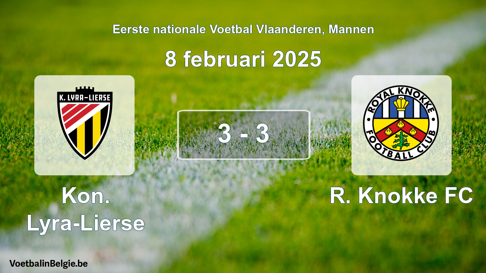 Gespeelde wedstrijd mannenvoetbal: Kon. Lyra-Lierse - R. Knokke FC 3 - 3 (8 februari 2025)