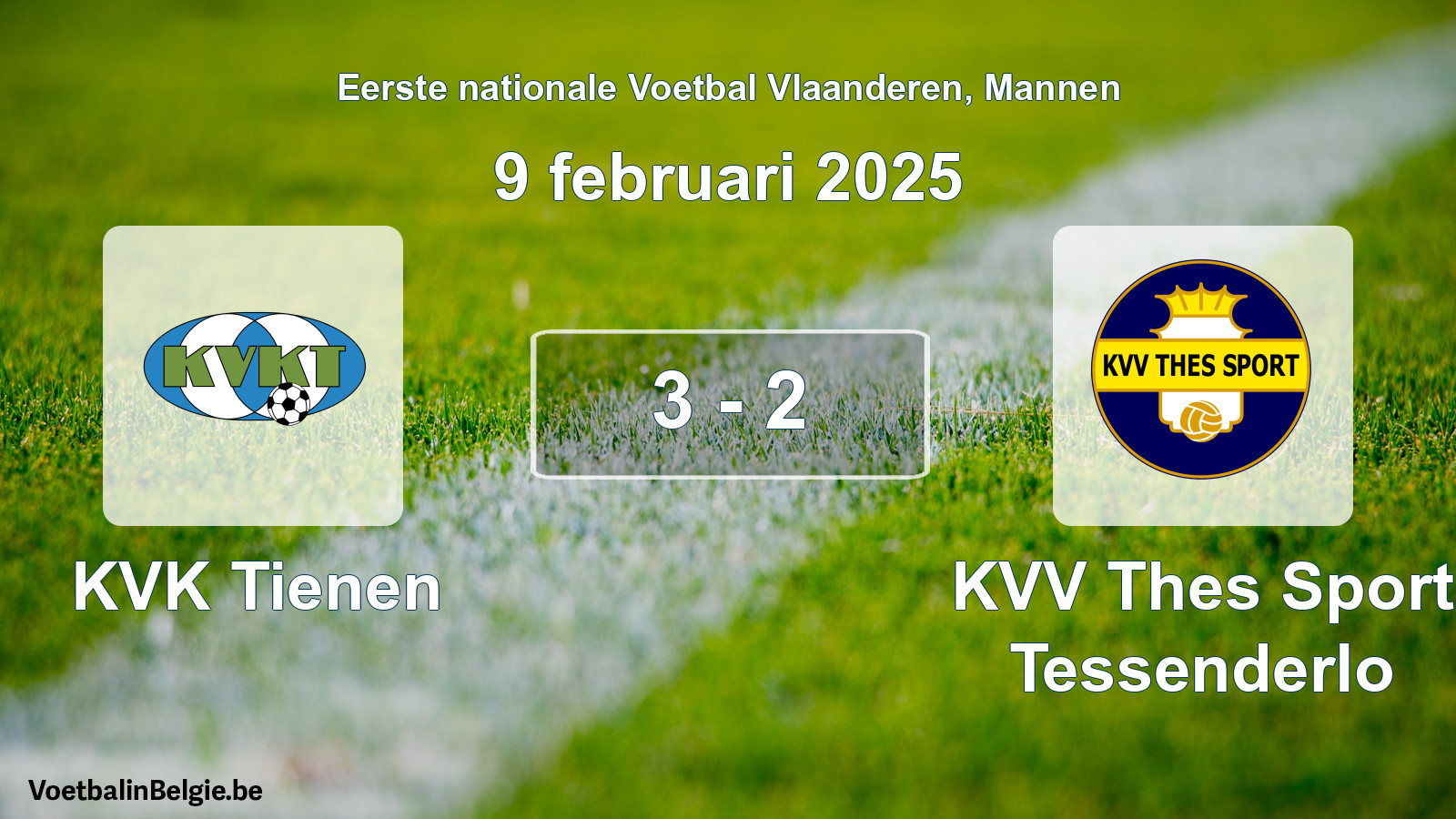Gespeelde wedstrijd mannenvoetbal: KVK Tienen - KVV Thes Sport Tessenderlo 3 - 2 (9 februari 2025)