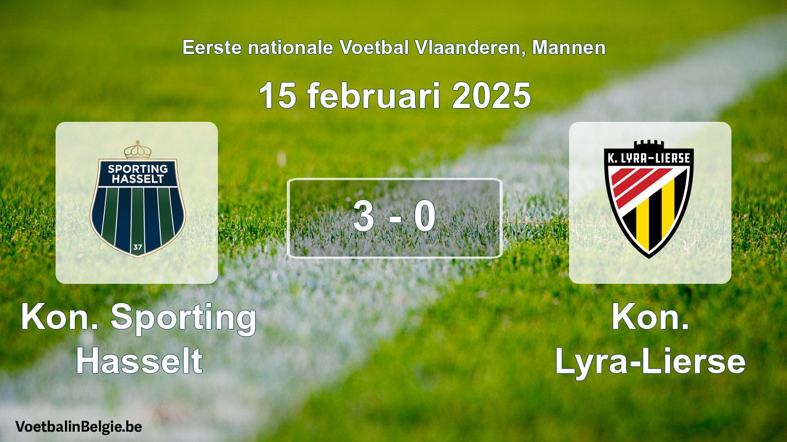 Gespeelde wedstrijd mannenvoetbal: Kon. Sporting Hasselt - Kon. Lyra-Lierse 3 - 0 (15 februari 2025)