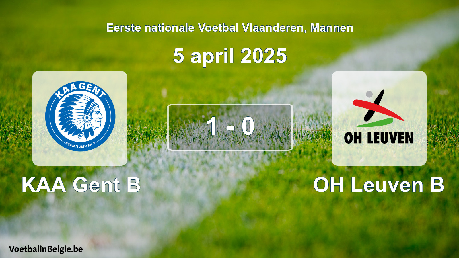 Gespeelde wedstrijd mannenvoetbal: KAA Gent B - OH Leuven B 1 - 0 (5 april 2025)