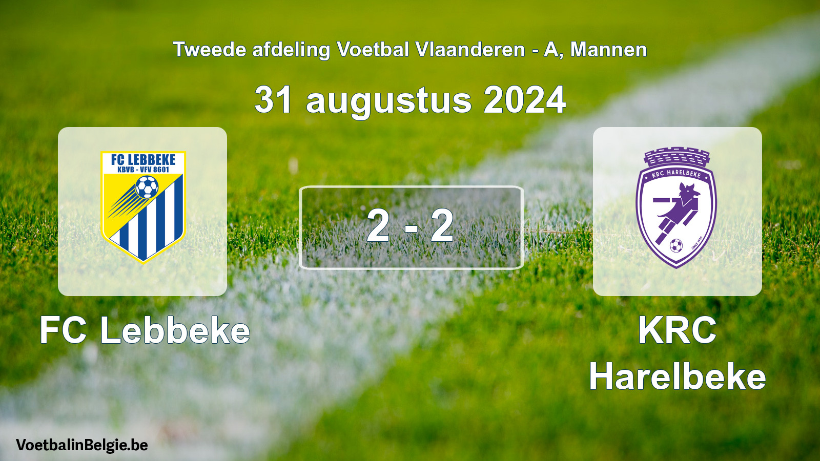 Gespeelde wedstrijd mannenvoetbal: FC Lebbeke - KRC Harelbeke 2 - 2 (31 augustus 2024)