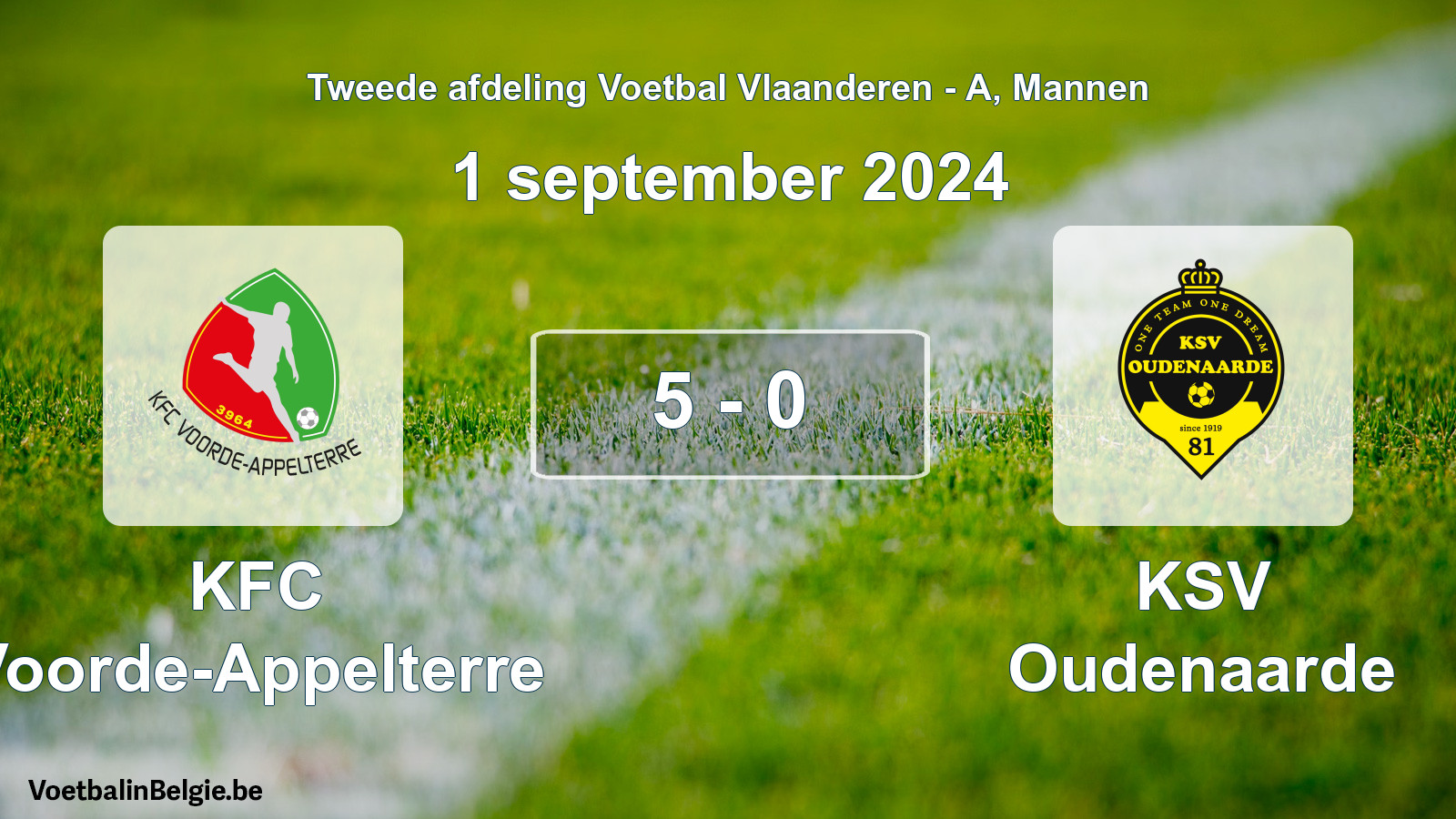 Gespeelde wedstrijd mannenvoetbal: KFC Voorde-Appelterre - KSV Oudenaarde 5 - 0 (1 september 2024)