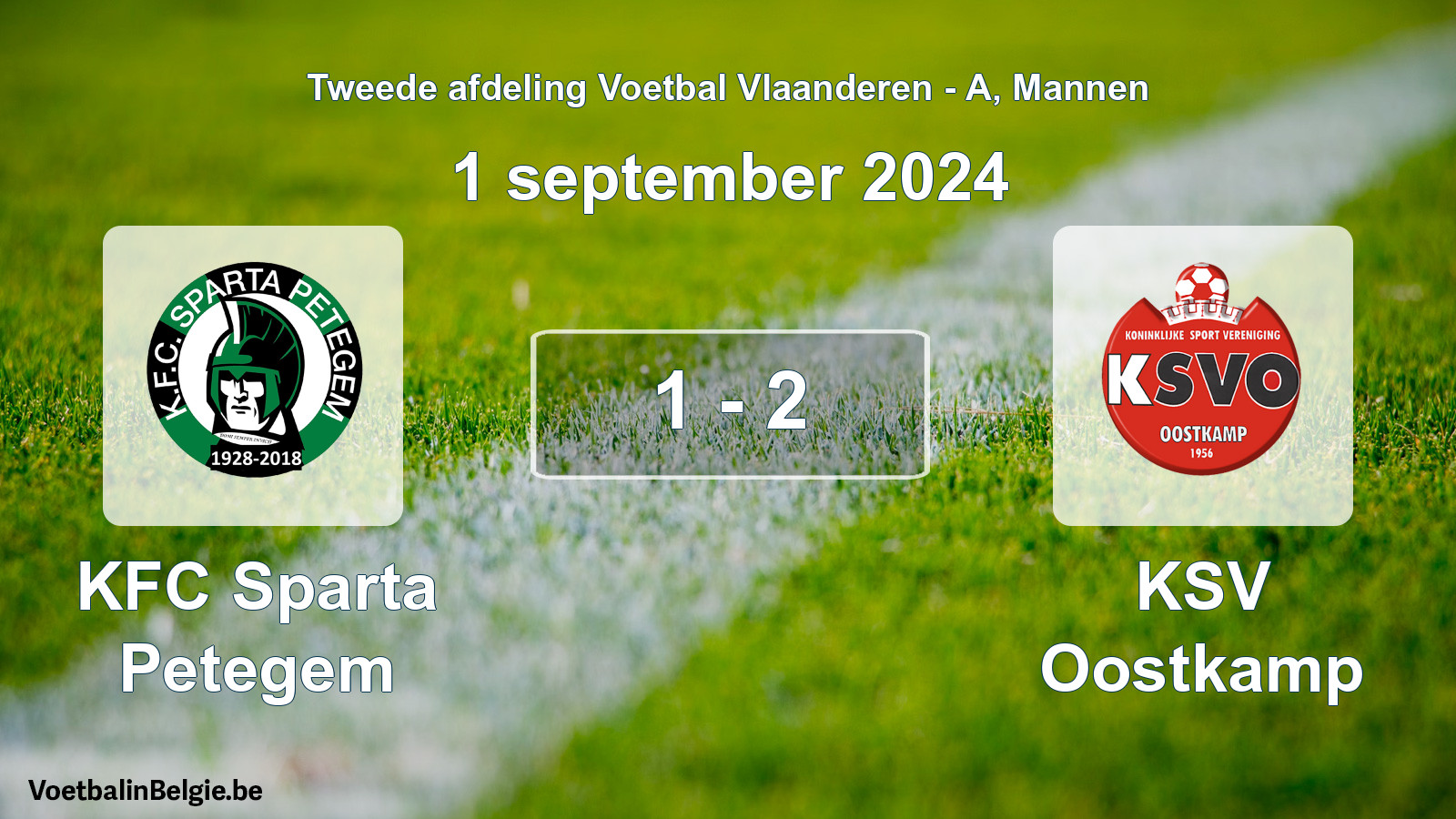 Gespeelde wedstrijd mannenvoetbal: KFC Sparta Petegem - KSV Oostkamp 1 - 2 (1 september 2024)