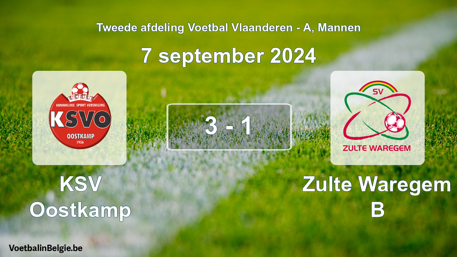 Gespeelde wedstrijd mannenvoetbal: KSV Oostkamp - Zulte Waregem B 3 - 1 (7 september 2024)