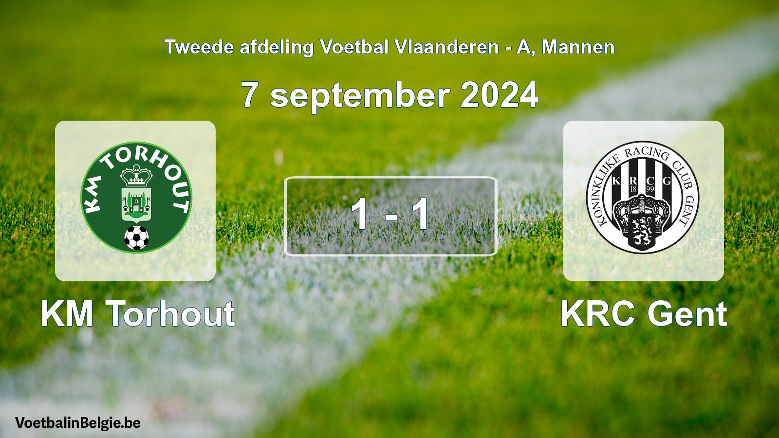 Gespeelde wedstrijd mannenvoetbal: KM Torhout - KRC Gent 1 - 1 (7 september 2024)