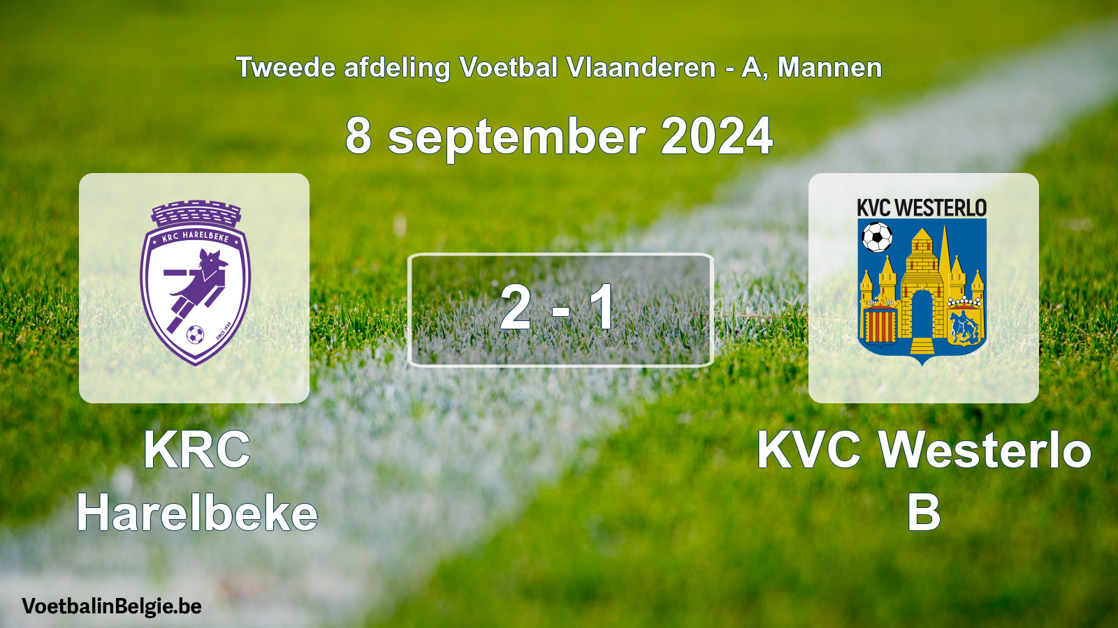 Gespeelde wedstrijd mannenvoetbal: KRC Harelbeke - KVC Westerlo B 2 - 1 (8 september 2024)
