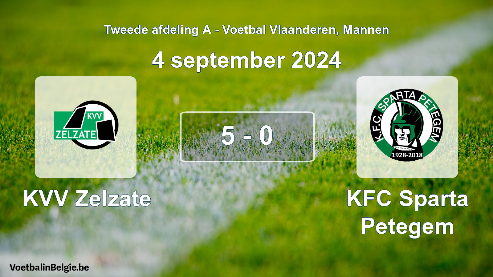 Played match men football: KVV Zelzate - KFC Sparta Petegem 5 - 0 (4 September 2024)