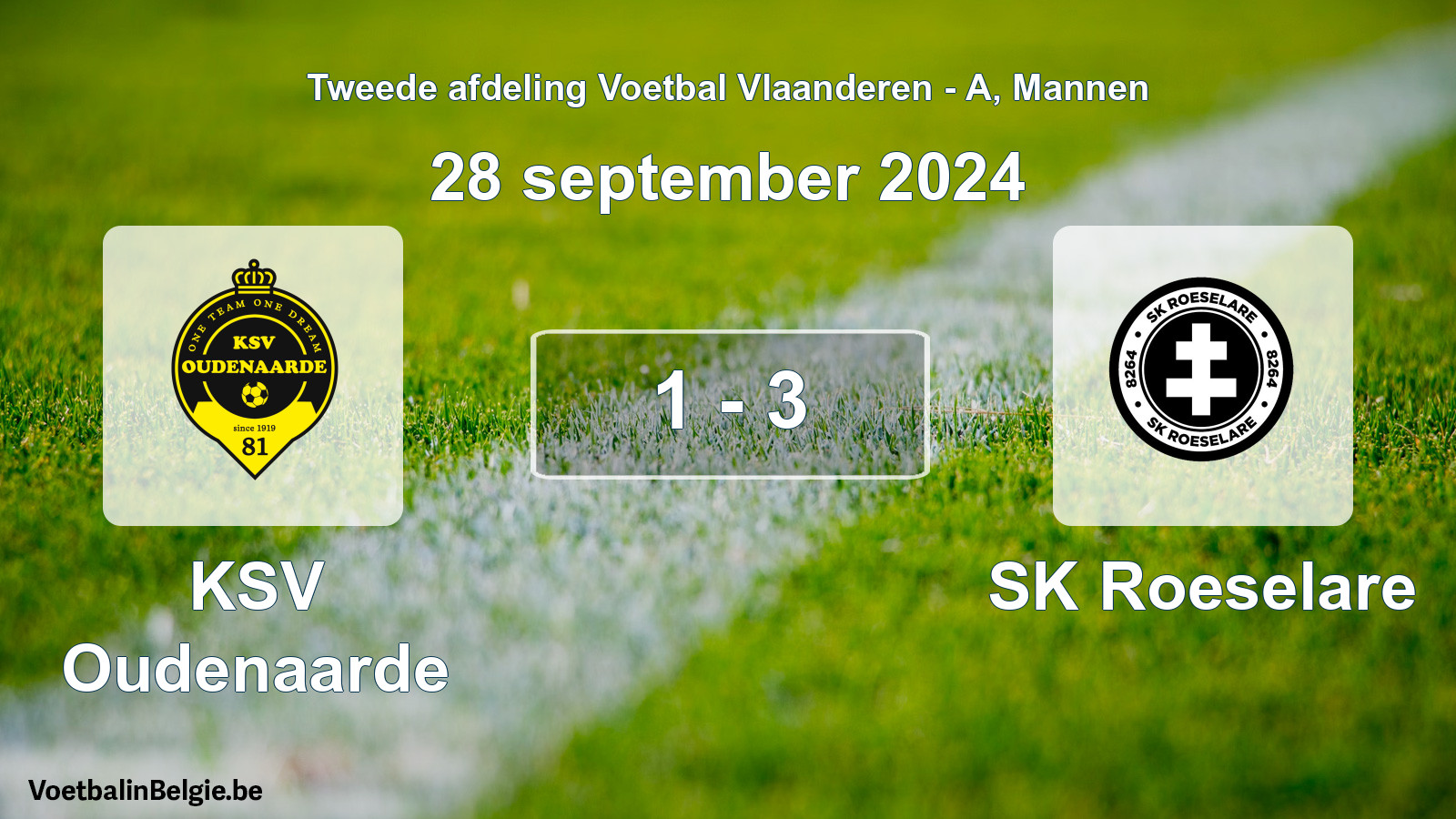 Gespeelde wedstrijd mannenvoetbal: KSV Oudenaarde - SK Roeselare 1 - 3 (28 september 2024)