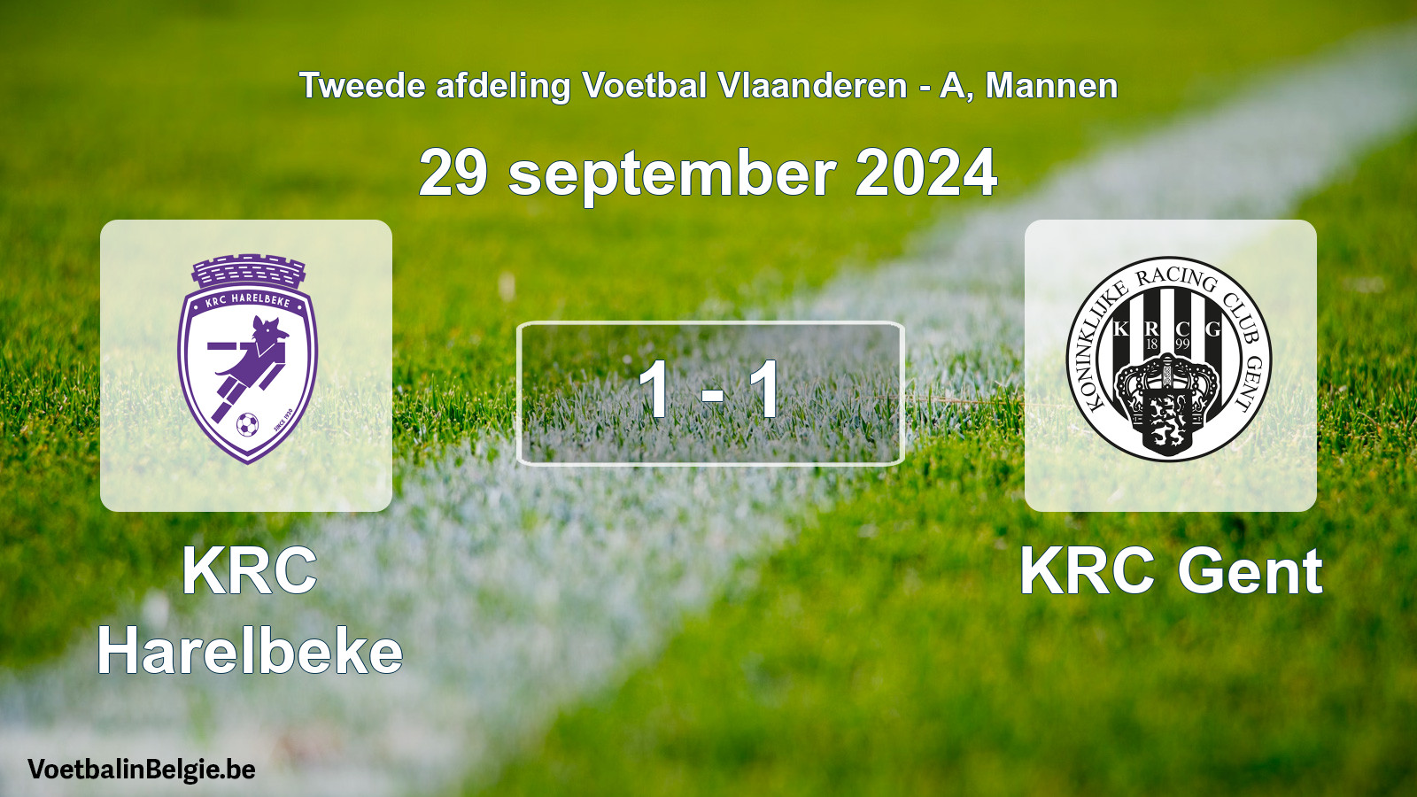 Gespeelde wedstrijd mannenvoetbal: KRC Harelbeke - KRC Gent 1 - 1 (29 september 2024)