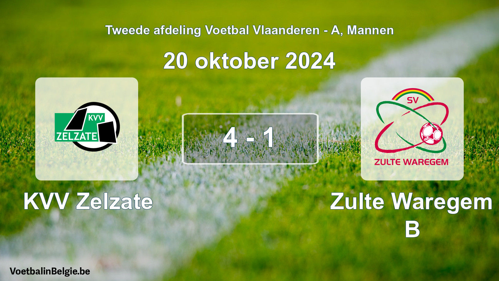 Gespeelde wedstrijd mannenvoetbal: KVV Zelzate - Zulte Waregem B 4 - 1 (20 oktober 2024)