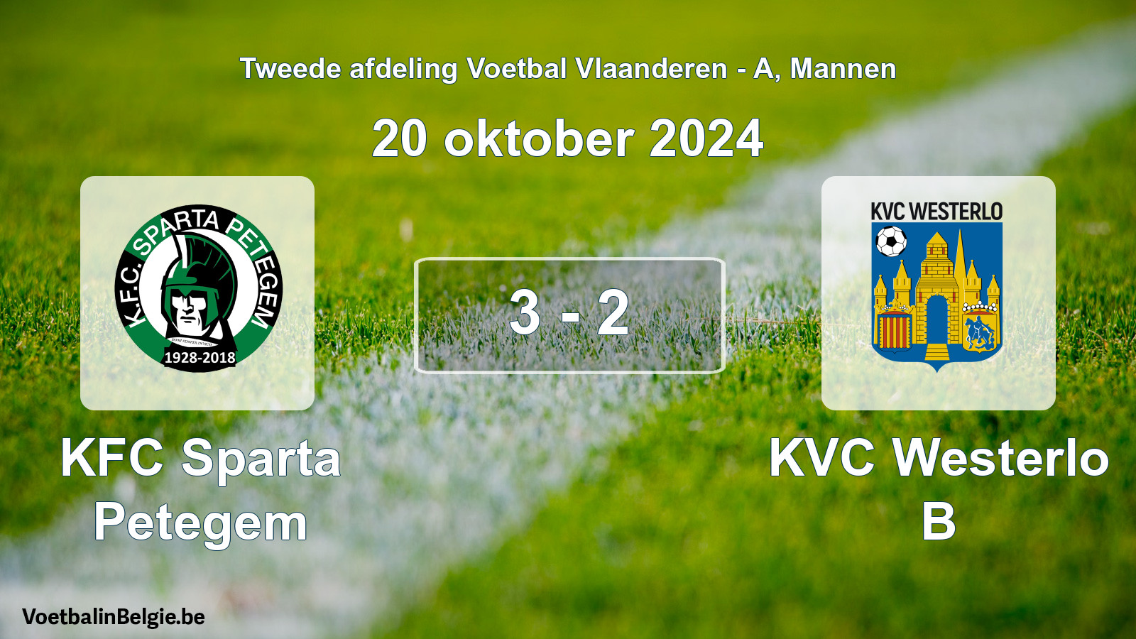 Gespeelde wedstrijd mannenvoetbal: KFC Sparta Petegem - KVC Westerlo B 3 - 2 (20 oktober 2024)