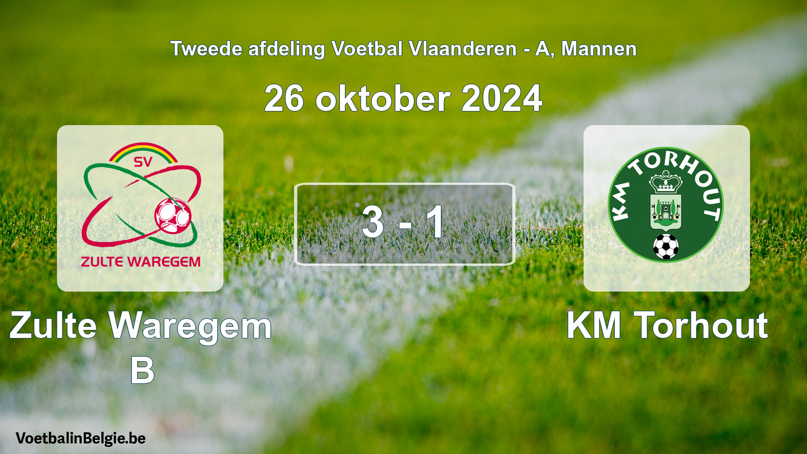 Gespeelde wedstrijd mannenvoetbal: Zulte Waregem B - KM Torhout 3 - 1 (26 oktober 2024)