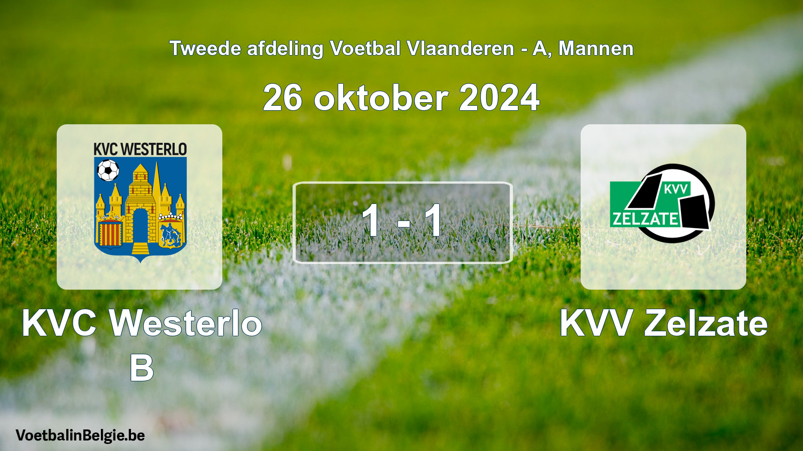 Gespeelde wedstrijd mannenvoetbal: KVC Westerlo B - KVV Zelzate 1 - 1 (26 oktober 2024)