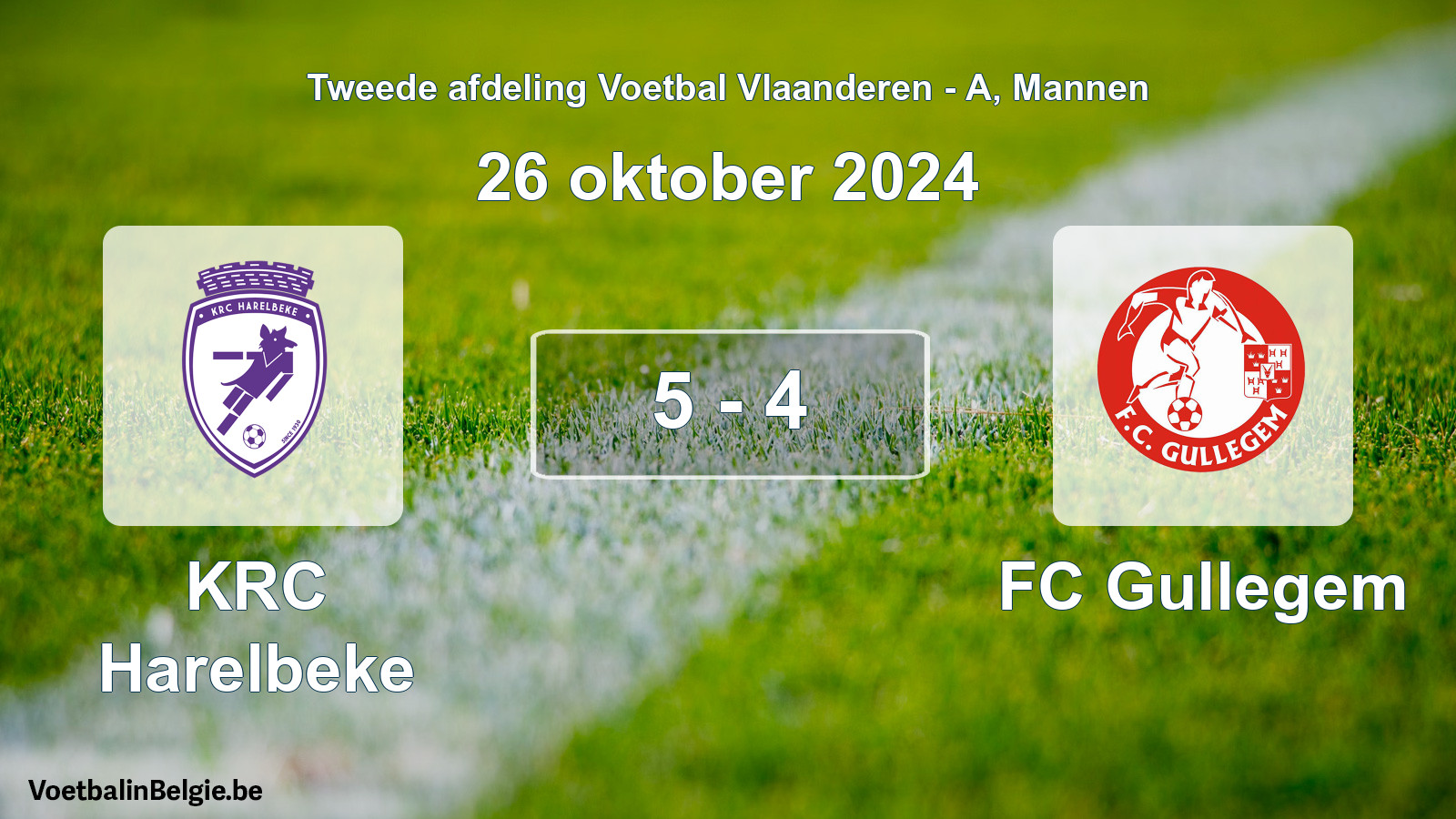 Gespeelde wedstrijd mannenvoetbal: KRC Harelbeke - FC Gullegem 5 - 4 (26 oktober 2024)