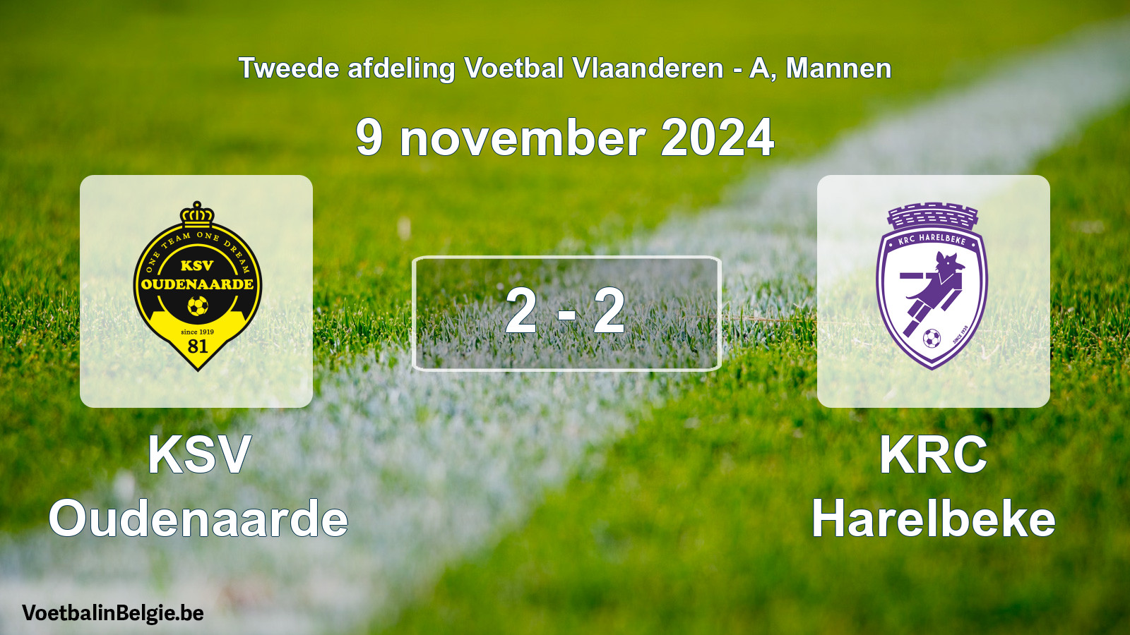 Gespeelde wedstrijd mannenvoetbal: KSV Oudenaarde - KRC Harelbeke 2 - 2 (9 november 2024)
