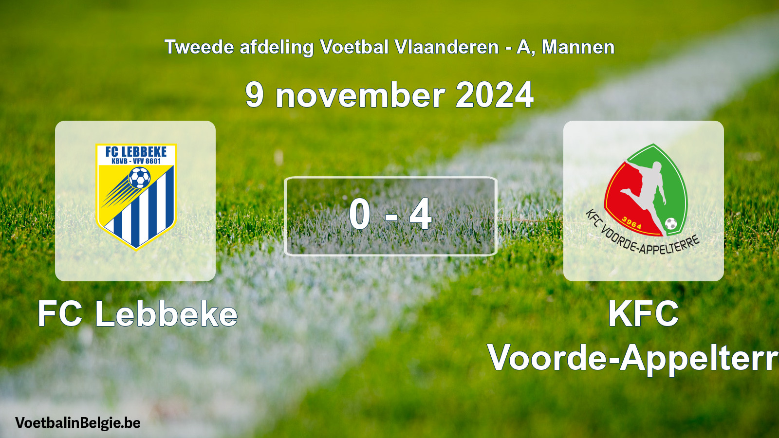 Gespeelde wedstrijd mannenvoetbal: FC Lebbeke - KFC Voorde-Appelterre 0 - 4 (9 november 2024)