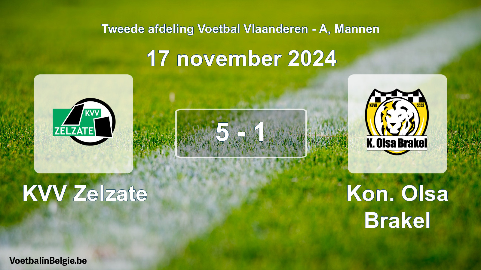 Gespeelde wedstrijd mannenvoetbal: KVV Zelzate - Kon. Olsa Brakel 5 - 1 (17 november 2024)