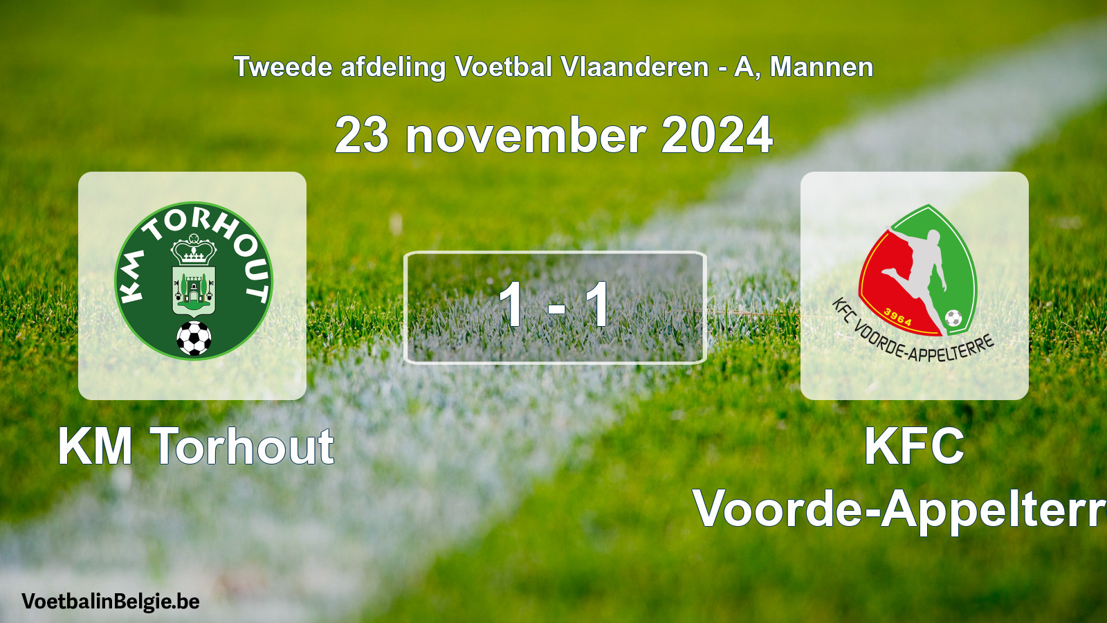 Gespeelde wedstrijd mannenvoetbal: KM Torhout - KFC Voorde-Appelterre 1 - 1 (23 november 2024)