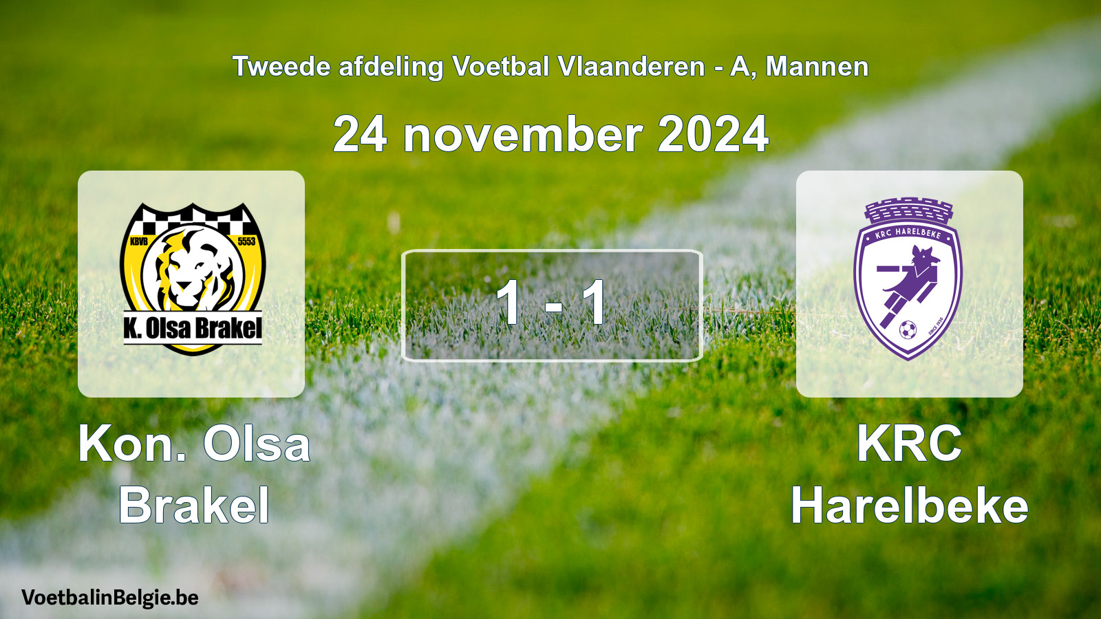 Gespeelde wedstrijd mannenvoetbal: Kon. Olsa Brakel - KRC Harelbeke 1 - 1 (24 november 2024)