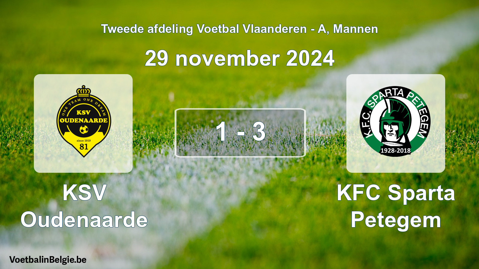 Gespeelde wedstrijd mannenvoetbal: KSV Oudenaarde - KFC Sparta Petegem 1 - 3 (29 november 2024)