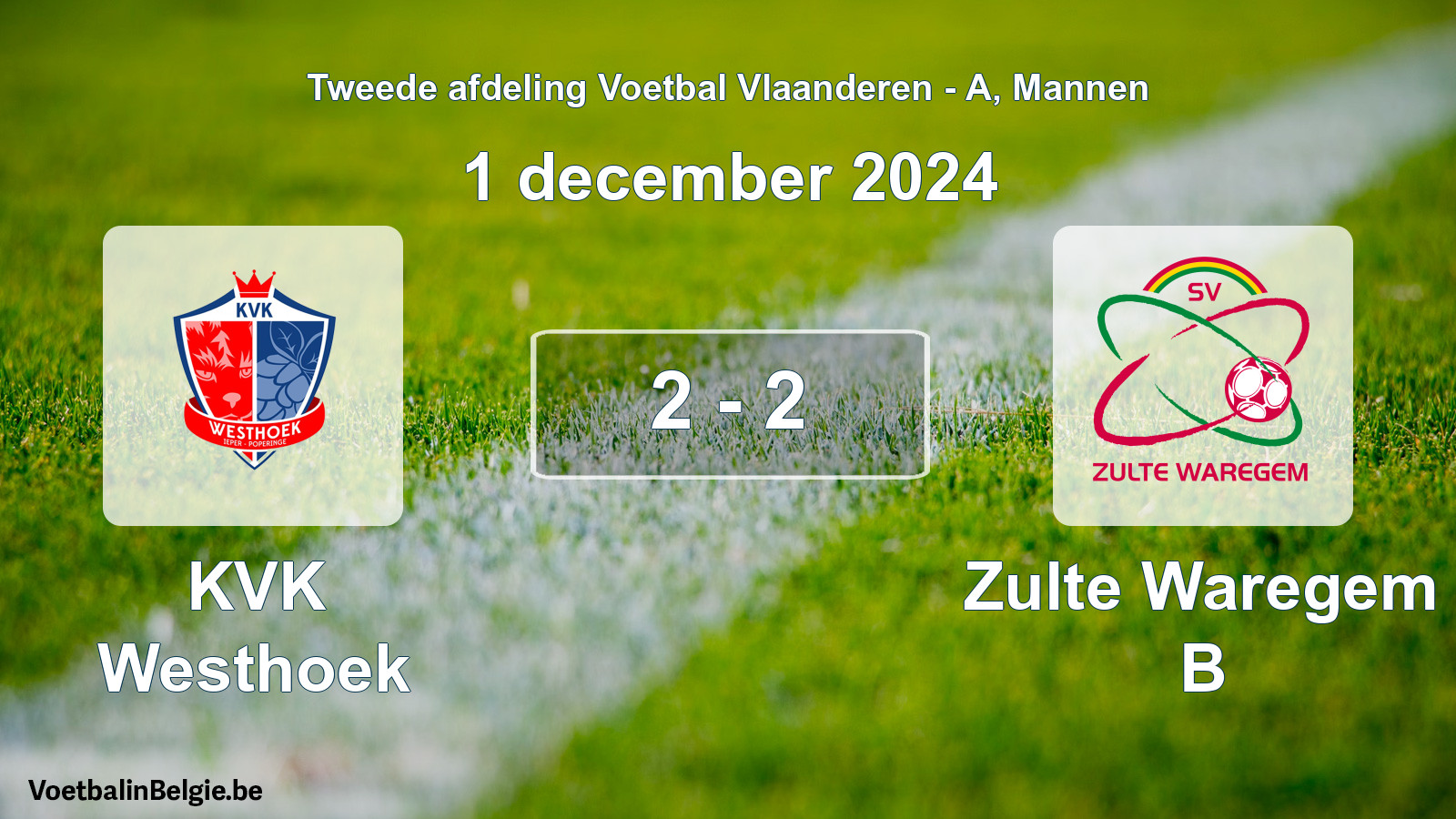 Gespeelde wedstrijd mannenvoetbal: KVK Westhoek - Zulte Waregem B 2 - 2 (1 december 2024)