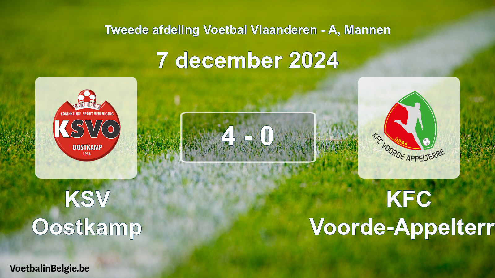 Gespeelde wedstrijd mannenvoetbal: KSV Oostkamp - KFC Voorde-Appelterre 4 - 0 (7 december 2024)