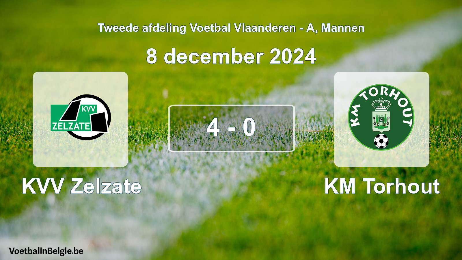 Gespeelde wedstrijd mannenvoetbal: KVV Zelzate - KM Torhout 4 - 0 (8 december 2024)