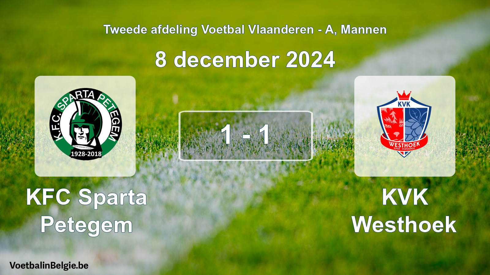 Gespeelde wedstrijd mannenvoetbal: KFC Sparta Petegem - KVK Westhoek 1 - 1 (8 december 2024)