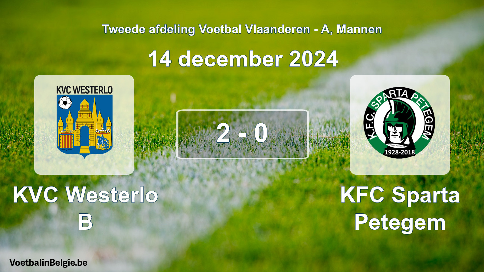 Gespeelde wedstrijd mannenvoetbal: KVC Westerlo B - KFC Sparta Petegem 2 - 0 (14 december 2024)