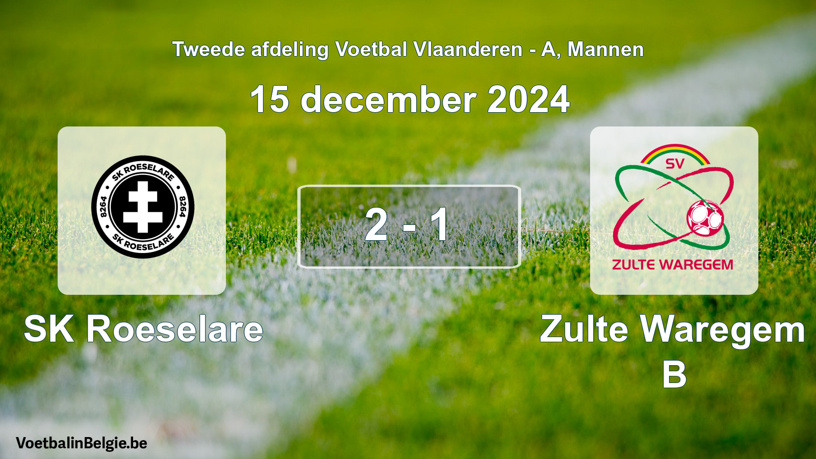 Gespeelde wedstrijd mannenvoetbal: SK Roeselare - Zulte Waregem B 2 - 1 (15 december 2024)