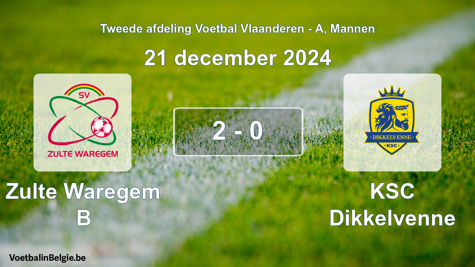 Gespeelde wedstrijd mannenvoetbal: Zulte Waregem B - KSC Dikkelvenne 2 - 0 (21 december 2024)