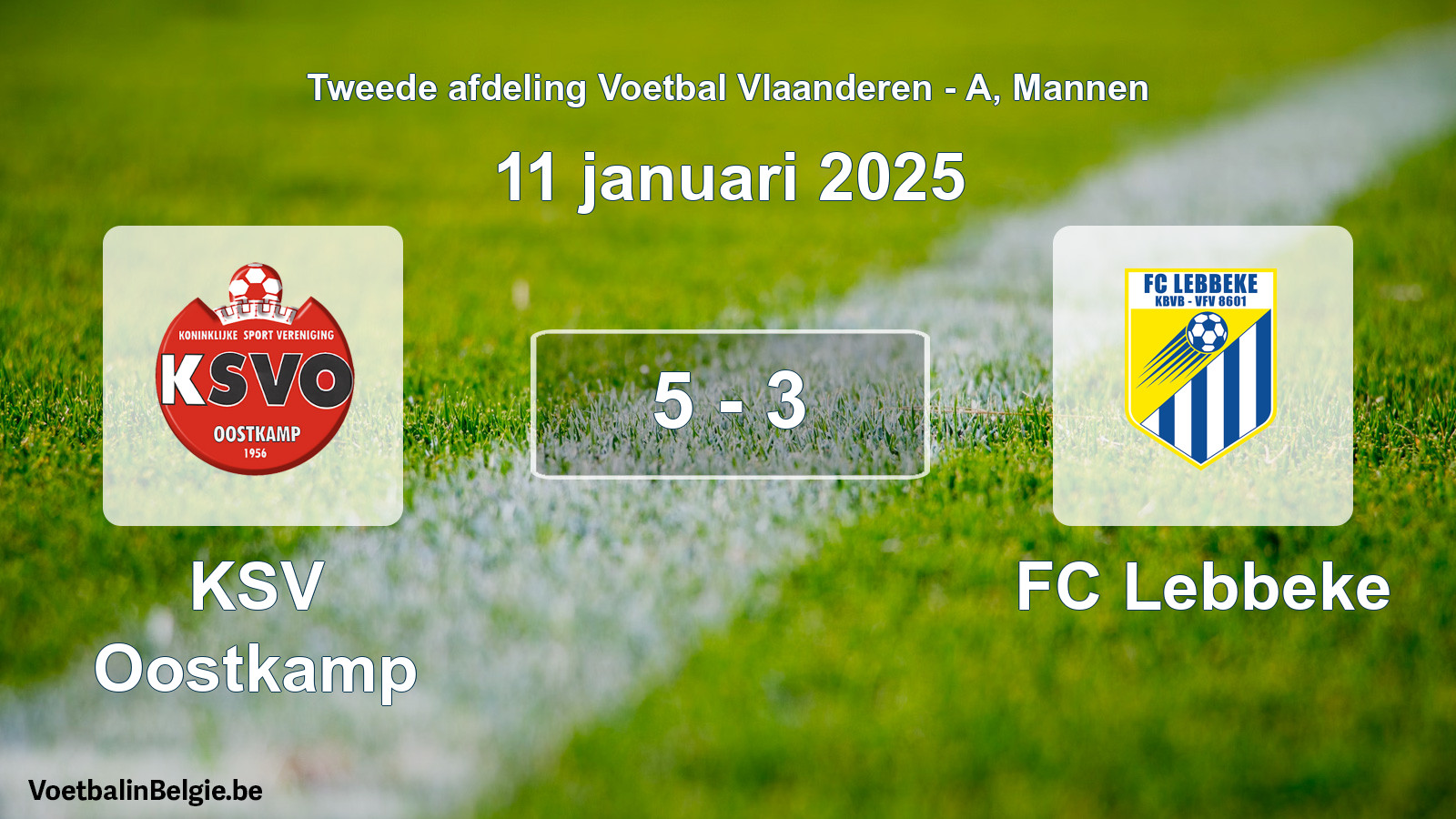 Gespeelde wedstrijd mannenvoetbal: KSV Oostkamp - FC Lebbeke 5 - 3 (11 januari 2025)
