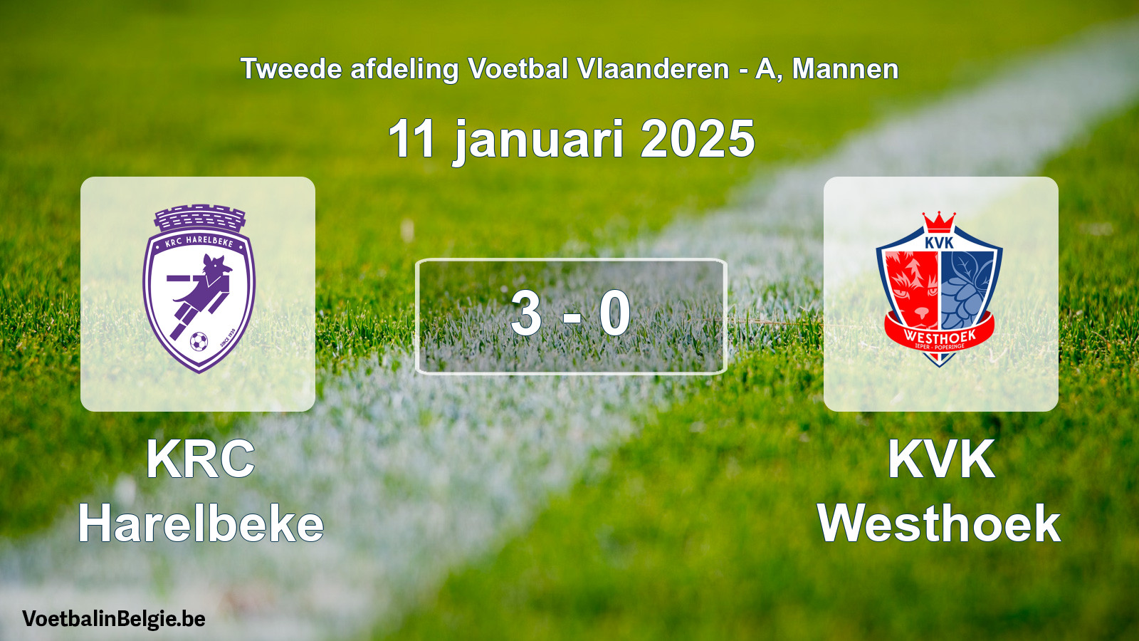 Gespeelde wedstrijd mannenvoetbal: KRC Harelbeke - KVK Westhoek 3 - 0 (11 januari 2025)