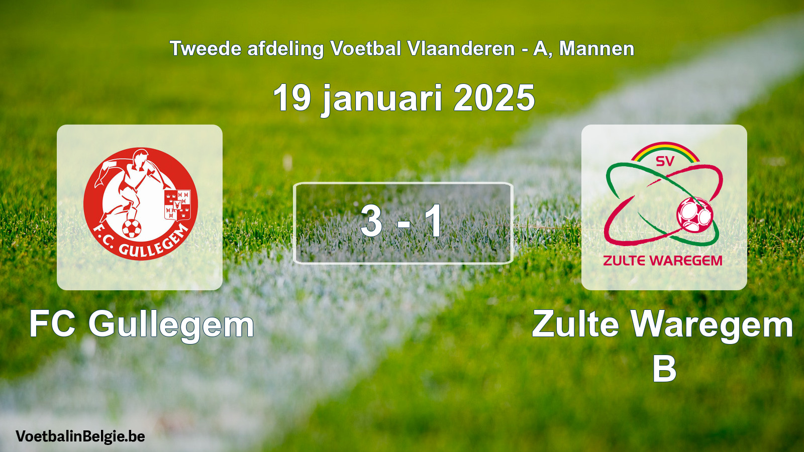 Gespeelde wedstrijd mannenvoetbal: FC Gullegem - Zulte Waregem B 3 - 1 (19 januari 2025)