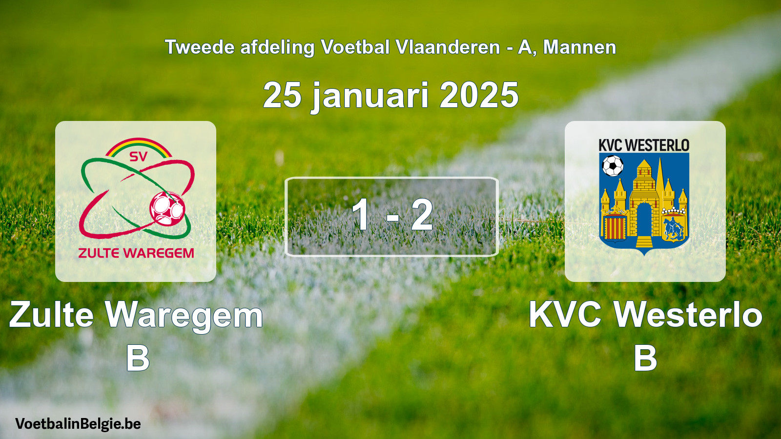 Gespeelde wedstrijd mannenvoetbal: Zulte Waregem B - KVC Westerlo B 1 - 2 (25 januari 2025)
