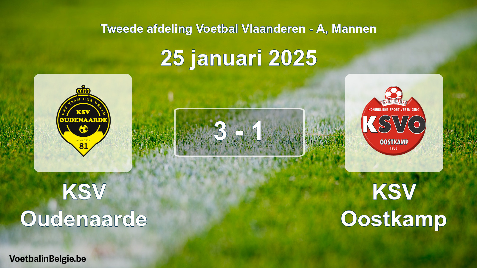 Gespeelde wedstrijd mannenvoetbal: KSV Oudenaarde - KSV Oostkamp 3 - 1 (25 januari 2025)
