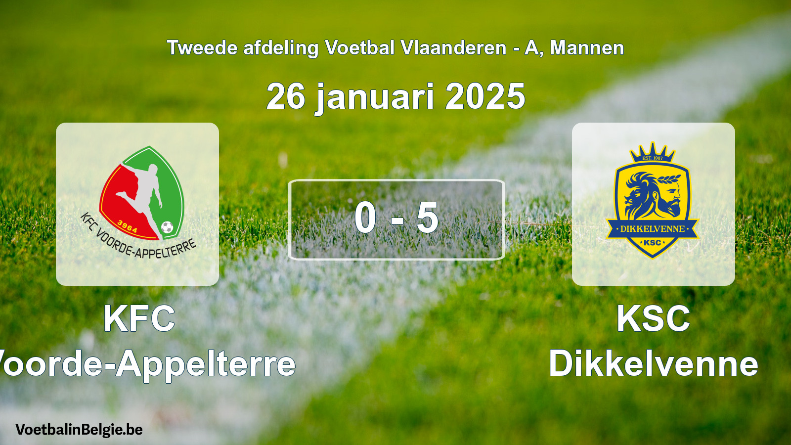 Gespeelde wedstrijd mannenvoetbal: KFC Voorde-Appelterre - KSC Dikkelvenne 0 - 5 (26 januari 2025)