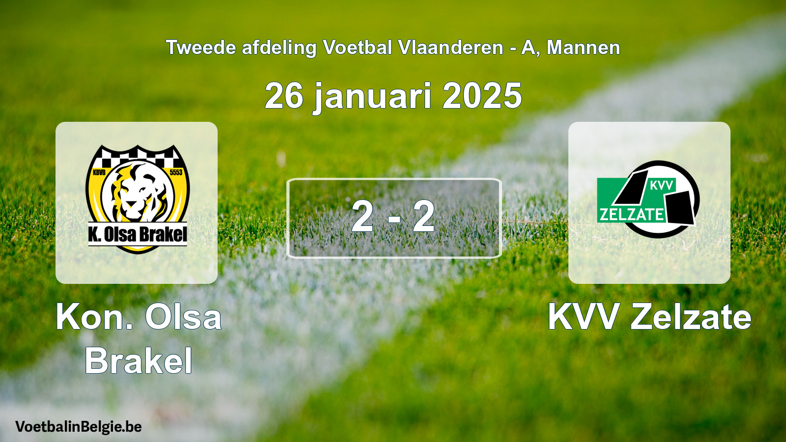 Gespeelde wedstrijd mannenvoetbal: Kon. Olsa Brakel - KVV Zelzate 2 - 2 (26 januari 2025)