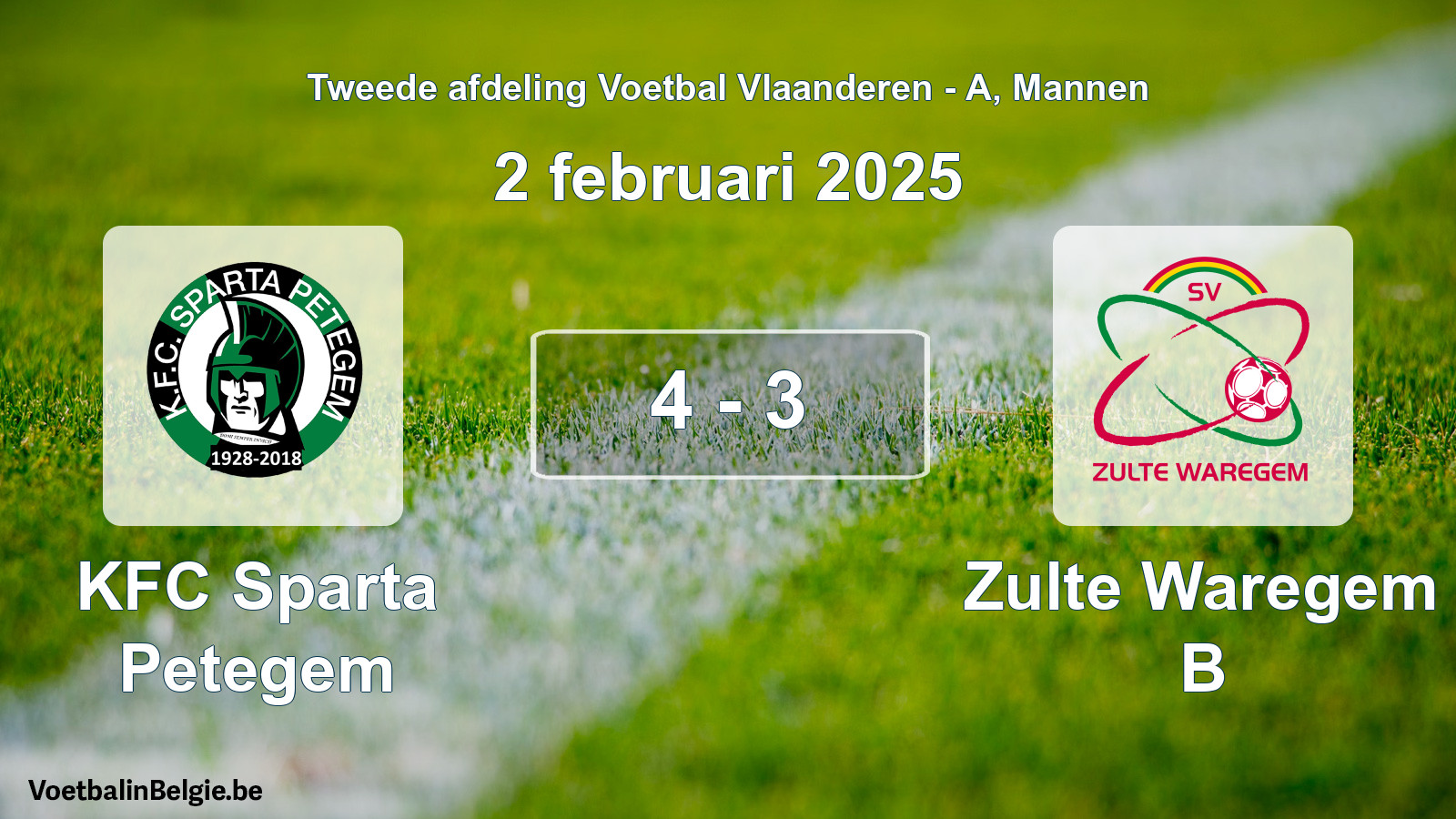Gespeelde wedstrijd mannenvoetbal: KFC Sparta Petegem - Zulte Waregem B 4 - 3 (2 februari 2025)