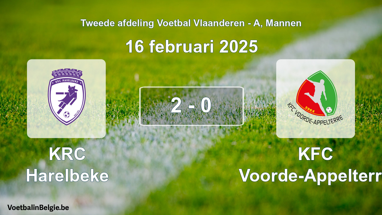 Gespeelde wedstrijd mannenvoetbal: KRC Harelbeke - KFC Voorde-Appelterre 2 - 0 (16 februari 2025)