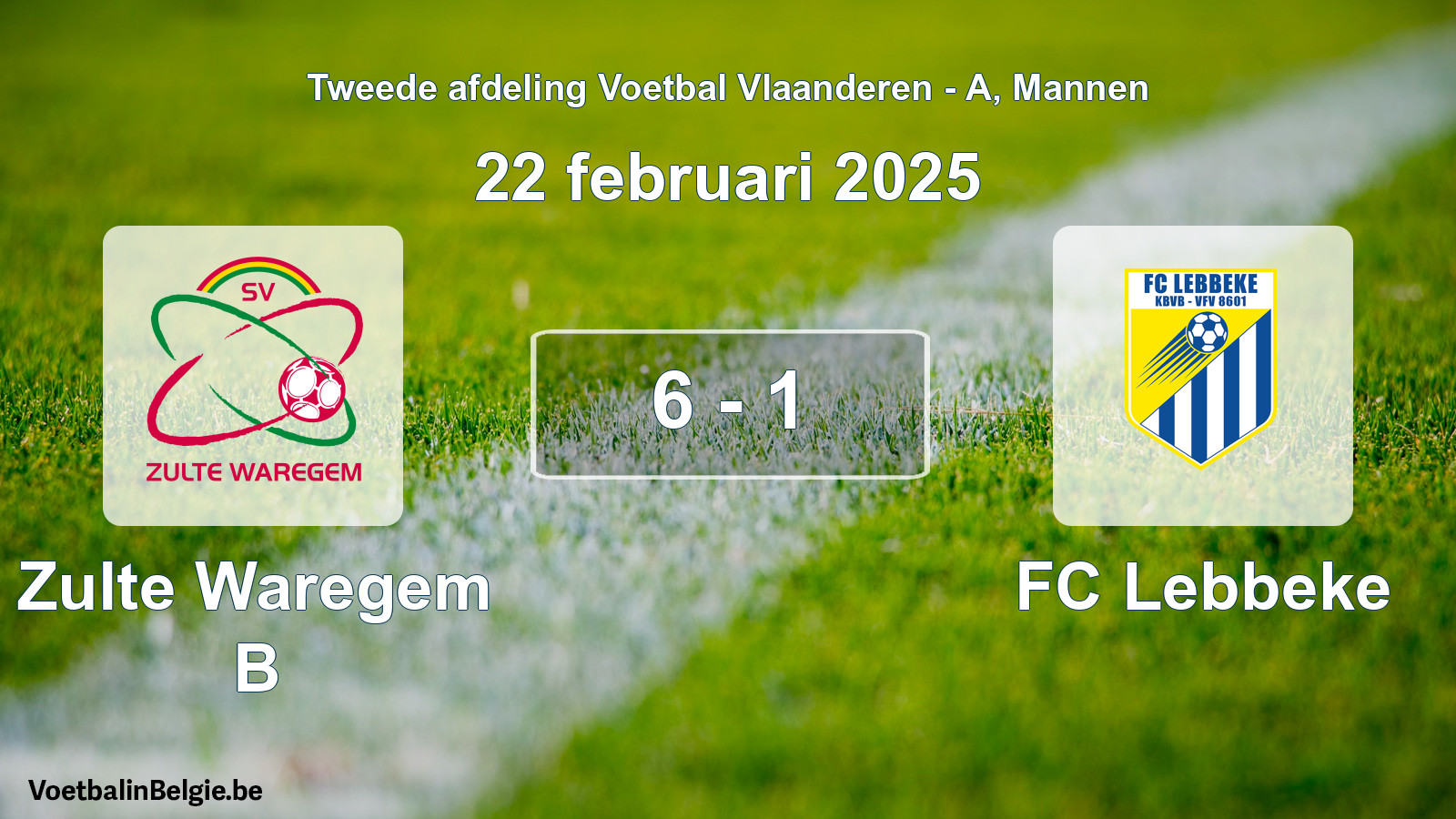 Gespeelde wedstrijd mannenvoetbal: Zulte Waregem B - FC Lebbeke 6 - 1 (22 februari 2025)