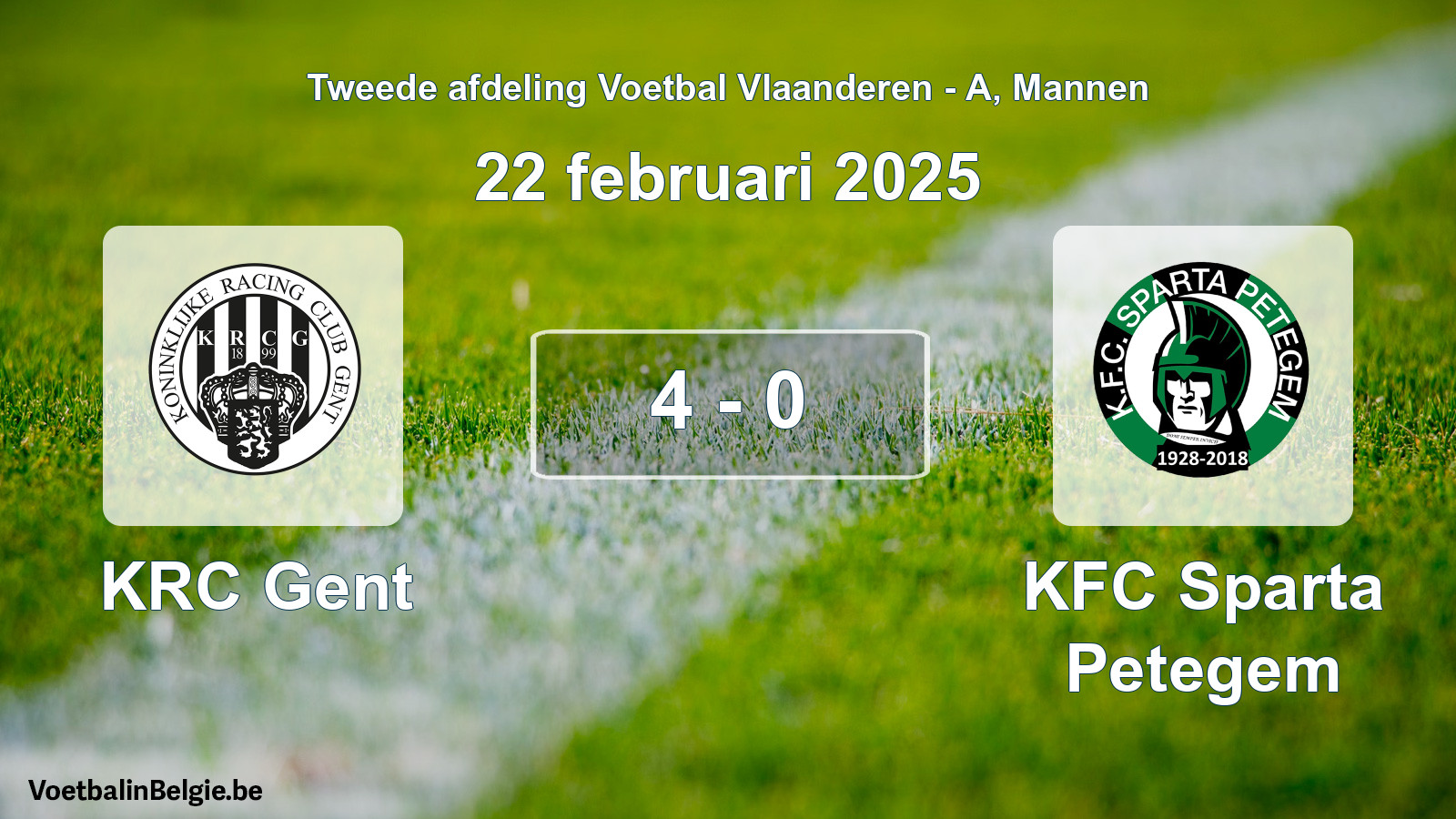 Gespeelde wedstrijd mannenvoetbal: KRC Gent - KFC Sparta Petegem 4 - 0 (22 februari 2025)