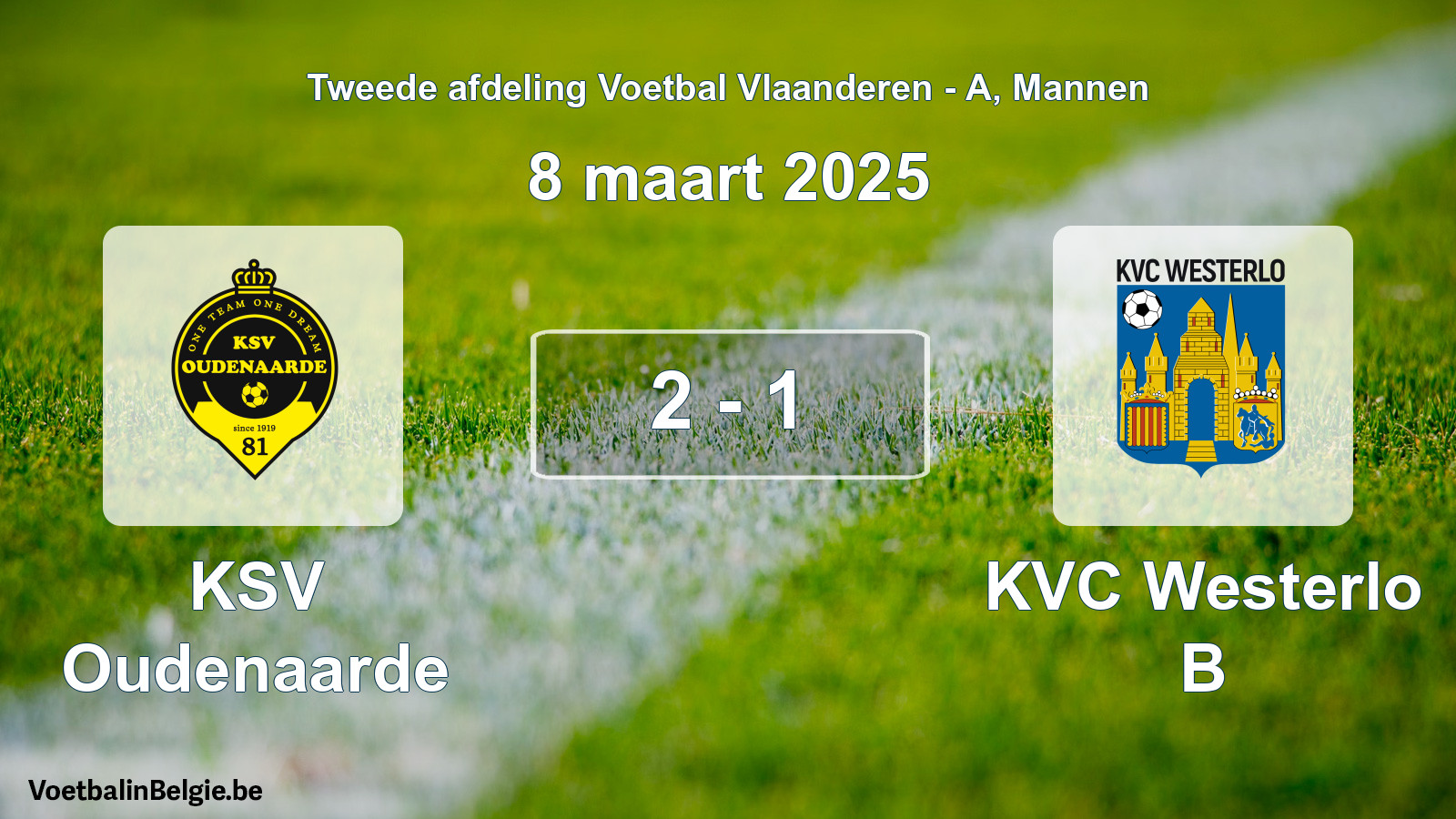 Gespeelde wedstrijd mannenvoetbal: KSV Oudenaarde - KVC Westerlo B 2 - 1 (8 maart 2025)