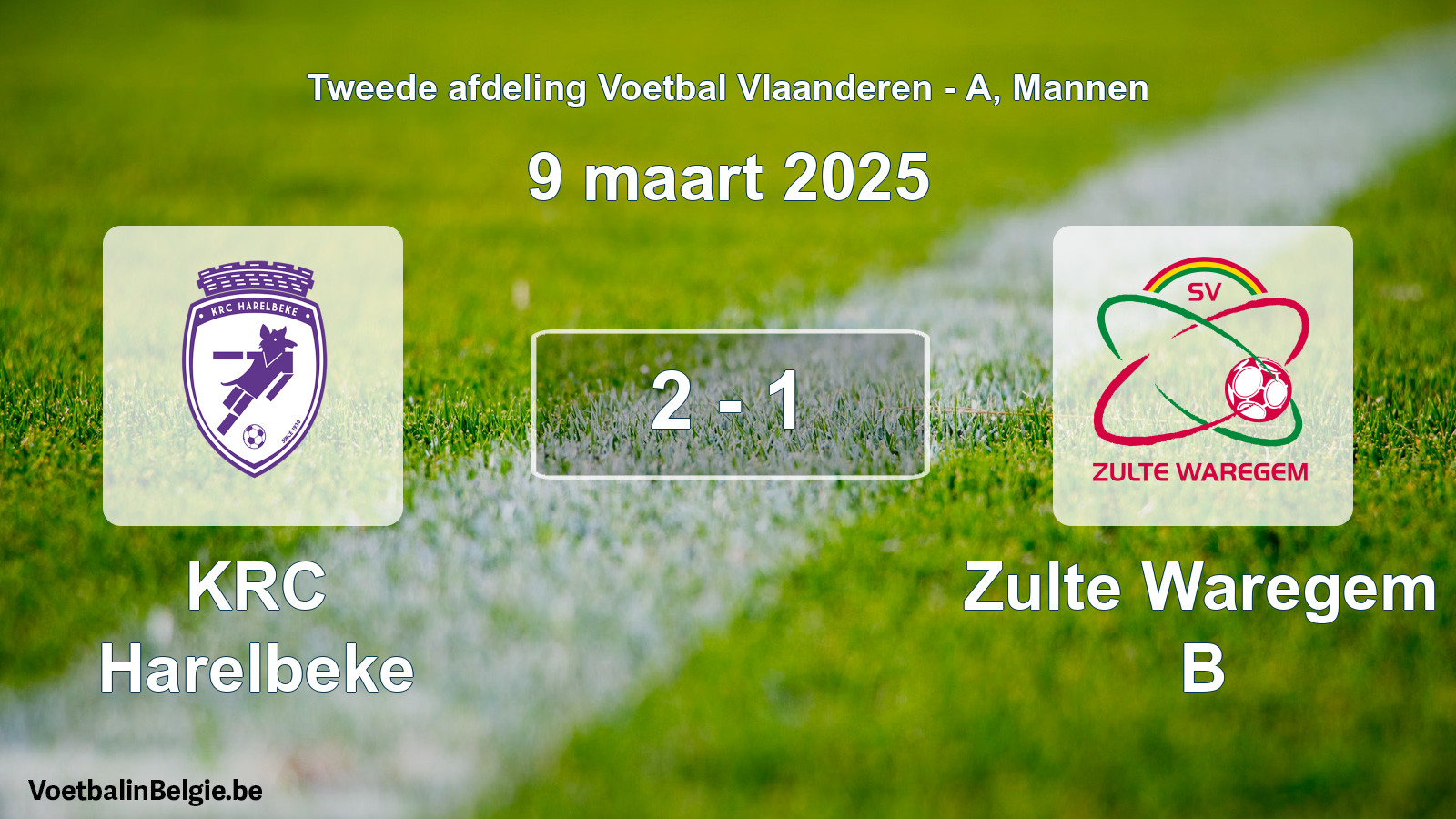 Gespeelde wedstrijd mannenvoetbal: KRC Harelbeke - Zulte Waregem B 2 - 1 (9 maart 2025)