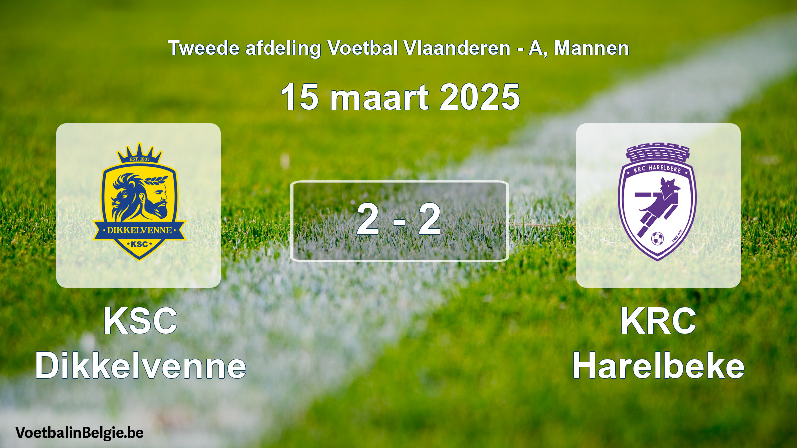 Gespeelde wedstrijd mannenvoetbal: KSC Dikkelvenne - KRC Harelbeke 2 - 2 (15 maart 2025)