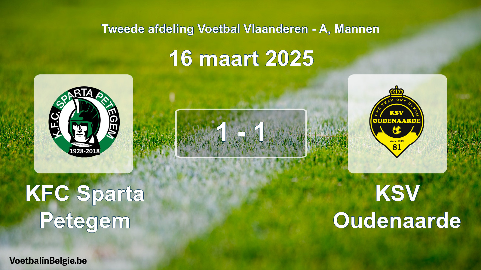 Gespeelde wedstrijd mannenvoetbal: KFC Sparta Petegem - KSV Oudenaarde 1 - 1 (16 maart 2025)