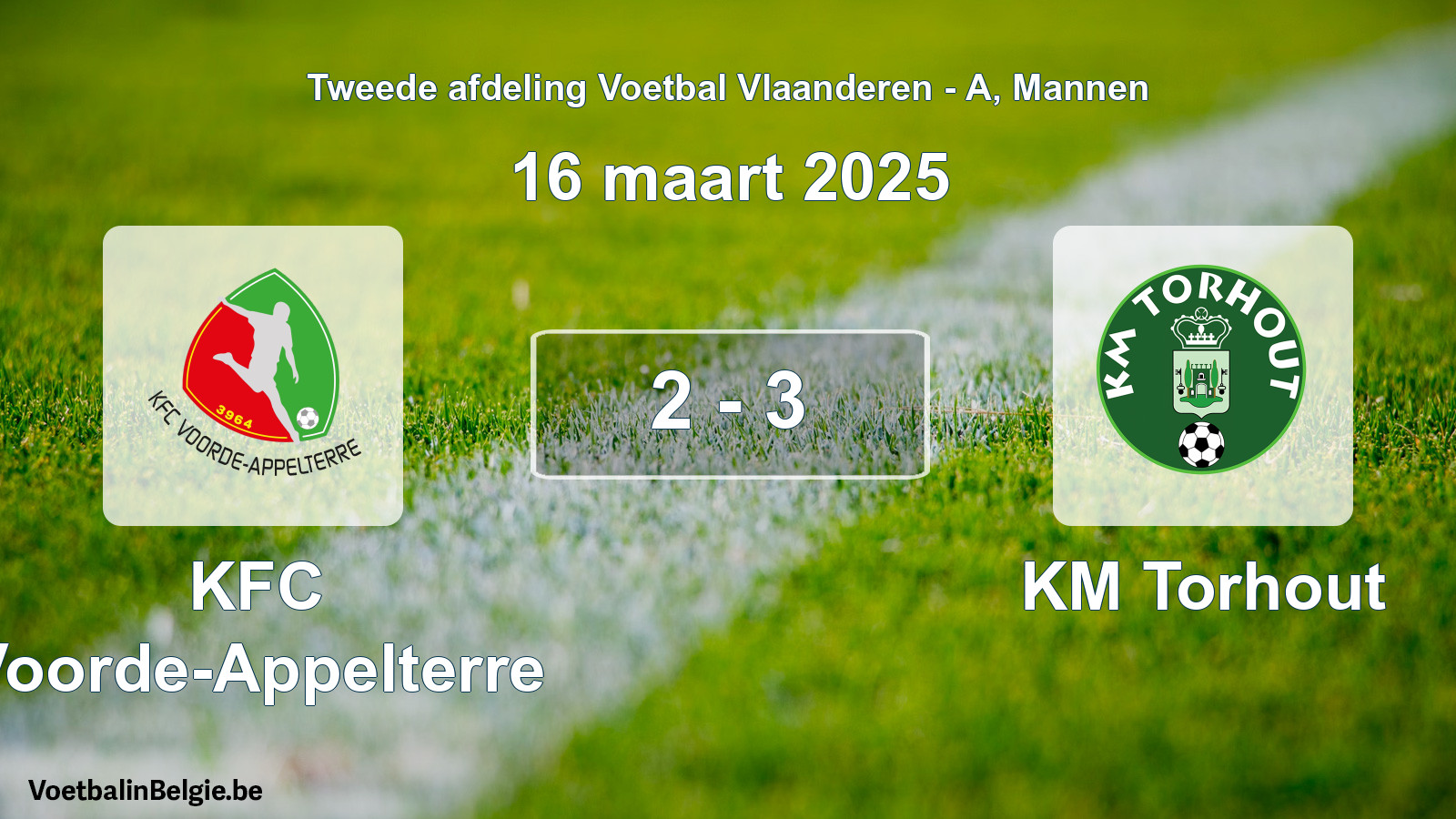 Gespeelde wedstrijd mannenvoetbal: KFC Voorde-Appelterre - KM Torhout 2 - 3 (16 maart 2025)