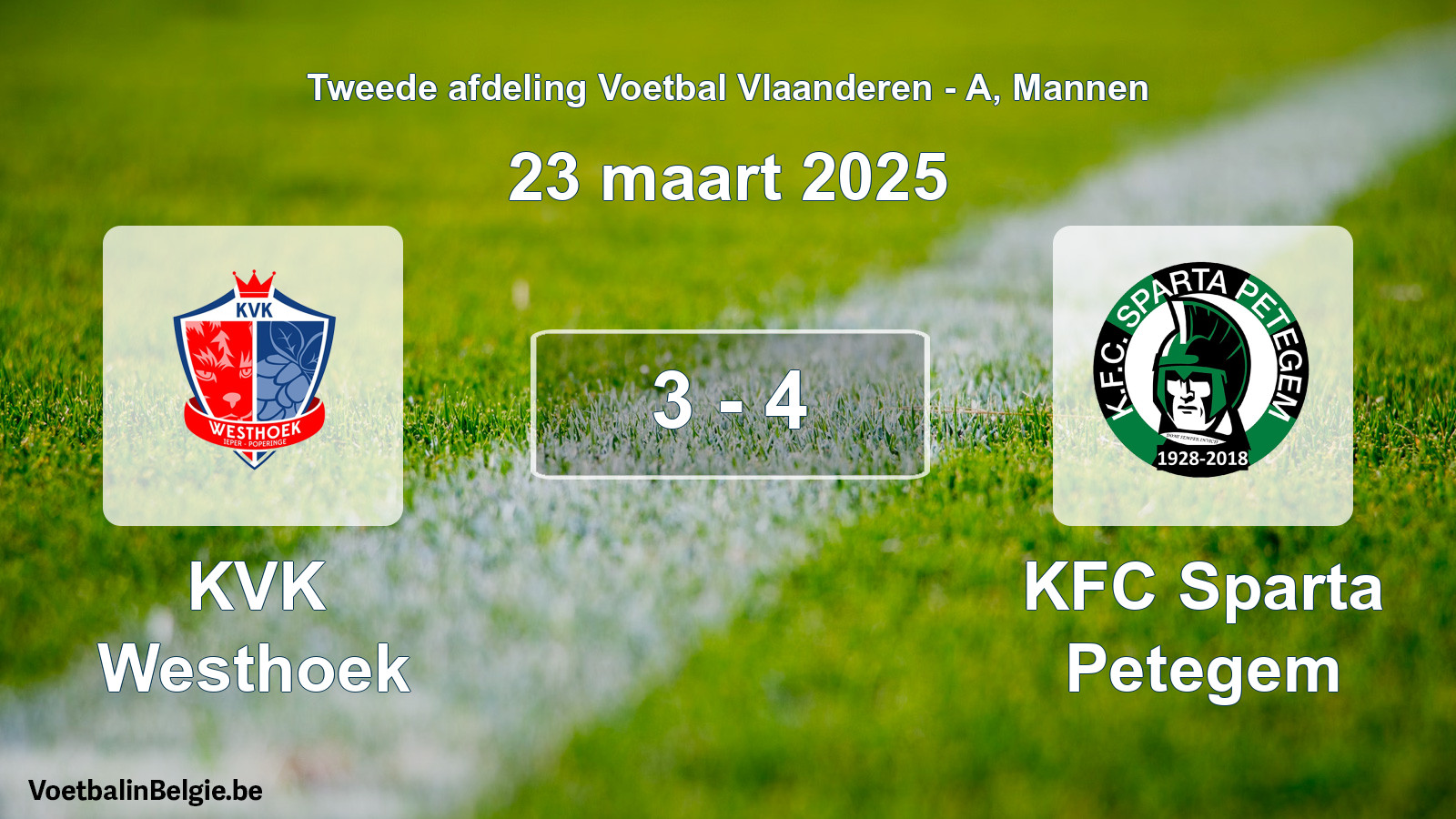 Gespeelde wedstrijd mannenvoetbal: KVK Westhoek - KFC Sparta Petegem 3 - 4 (23 maart 2025)